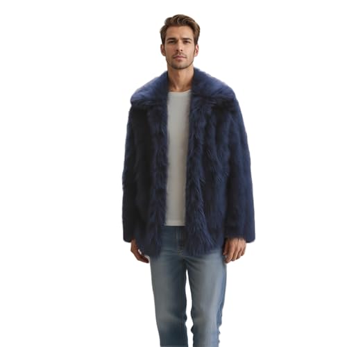 Colf Men's Winter Parka Coat Long Sleeve Turn Collar Faux Fur Coat Jacket Overcoat