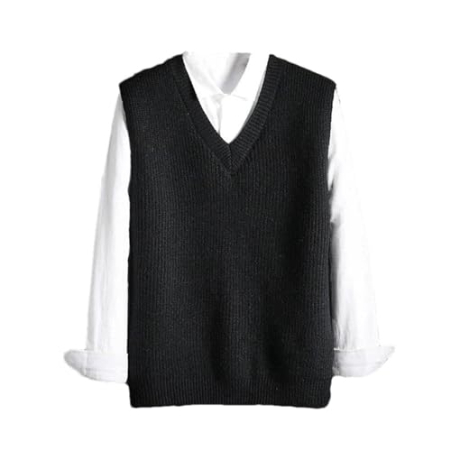 Mnjyihy Men Black Knitted Sweaters Vest Lightweight Sleeveless V Neck Slim Fit Pullover Sweater Vest