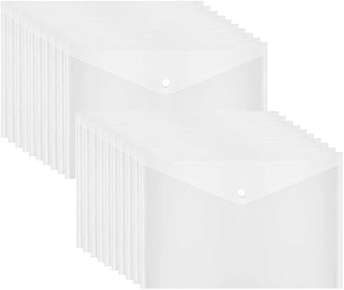 30 PCS Plastic Envelopes with Snap Closure, Premium Quality Clear Poly Envelope Folders ,Waterproof Transparent Project Envelope Folder, A4 Letter Size, for School and Office Supplies