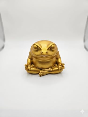 Image of Zen Meditating Frog Figurine - Golden Yoga Frog Statue for Home, Garden & Table Decor - Lucky Prosperity Frog Idol for Indoor Outdoor Decoration