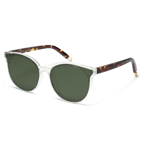 SOJOS Gafas de sol redondas de moda para mujeres hombres de gran tamaño Vintage Shades SJ2057, Transparente/Verde