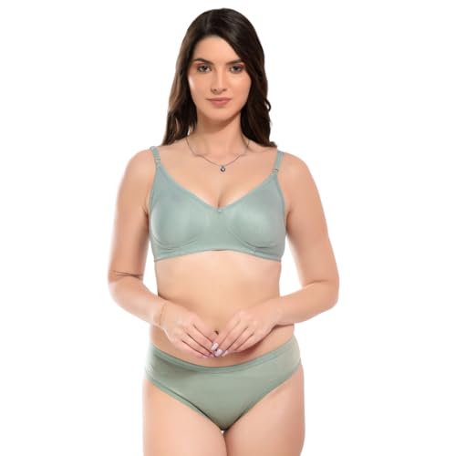Image of SGC Women Cotton Blend Lingerie Set||Lightly Padded Wirefree Bra & Panty Set||Bridel Set for Women & Girls