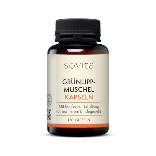 sovita Grünlippmuschel Kapseln | Mit Kupfer, Vitamin C, E & B-Vitaminen | Hochwertiges Grünlippmuschelpulver aus Neuseeland | Unterstützung für Bindegewebe & Immunsystem | 120 Kapseln
