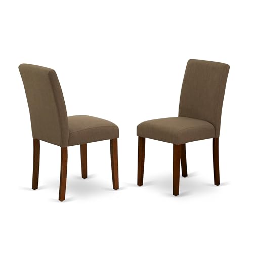 East West Furniture ABP3T18 Abbott Parson Dining Chairs - Coffee Linen Fabric Padded Chairs, Set of 2, Mahogany