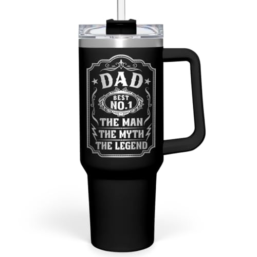 Image of SANDJEST Dad 40 oz Stainless Steel Insulated Tumbler With Handle & Straw Lid for Dad on Fathers Day, Birthday, Christmas or Valentine's Day