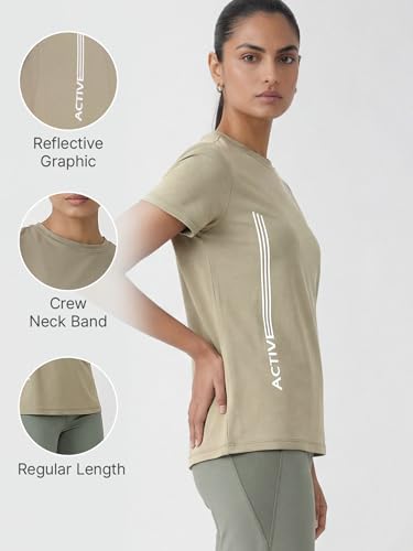 Image of Enamor Short Sleeve Crew Neck Regular Length Basic Dry Fit Workout Crew T-Shirt for Women - Relaxed Fit, Quick Dry, Antimicrobial - A309