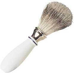 Shaving Brush - White Handle with Navy Blue Trim (ZIN: 415507)