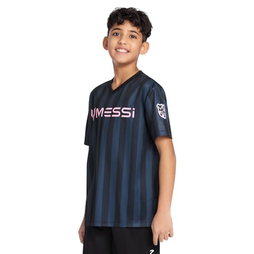 Image of Messi Boys' Lifestyle Short Sleeve Top, Loose-fit V-Neck Shirt with Logo, Comfortable