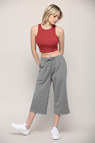 Image of Lock and Love Womens Capri Pants Loose Yoga Pants Wide Leg Drawstring Comfy Lounge Pajama Capris Sweatpants with Pockets
