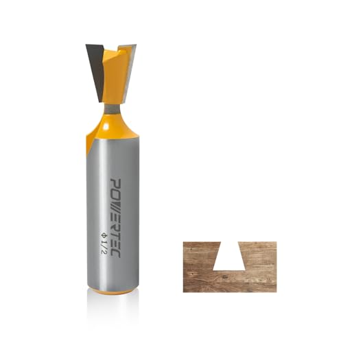 POWERTEC 14 Degree Dovetail Router Bit, 1/2" Shank, 1/2" Cutting Diameter, 1/2" Cutting Length, Tungsten Carbide Tipped Woodworking Router Bits for use on CNC Machine and Router Tool (73052)