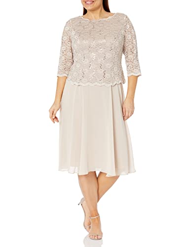 Image of Alex Evenings Women's Tea Length Embroidered Bodice Mother of The Bride Gown, Wedding Guest Dress