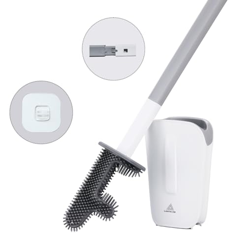 LANTA DS, Escobilla de baño silicona,Secado rápido,Cepillo de silicona para inodoro,Escobilla wc flexible y suave para limpieza profunda,Escobilla de baño con dispensador,Montaje en pared o suelo,Gris