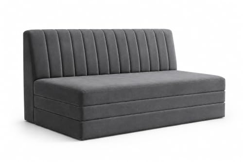 Image of Three Seater Sofa Bed, Velvet Fabric Foldable Sofa Cum Bed with Soft Foam Cushioning, Convertible Floor Couch for Living Room, Guest Room & Home Use (Grey, Pre-Assembled)