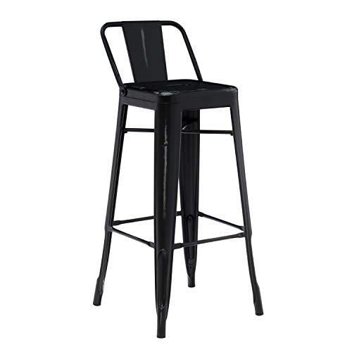 SKLUM Taburete Alto con Respaldo LIX Vintage Acero Brillante Negro - (Elige Color)
