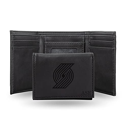 Rico Industries NBA Basketball Portland Trail Blazers Black Personalized-Custom Laser Engraved Tri-fold Wallet - Slim Wallet