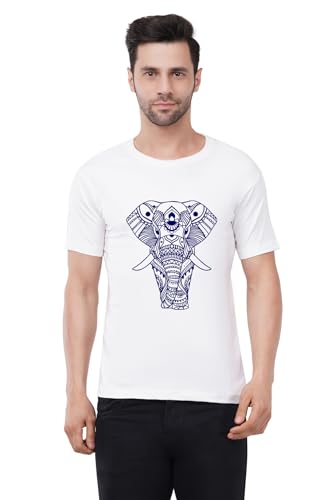 Image of Caseria Men's Cotton Printed T-Shirt -Designer Elephant | 100% Cotton | Half Sleeves | Regular Fit | Printed | Round Neck | Graphic T Shirt