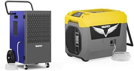 Yaufey Deshumidificador comercial de 155 pintas con bomba para sótano de hasta 8000 pies cuadrados (azul) y yaufey 150 pintas deshumidificador