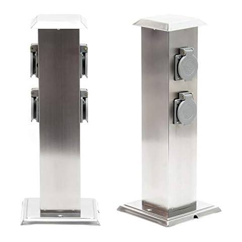 WilTec Columna enchufes jardín 4 Tomas Corriente Acero Inoxidable Cover