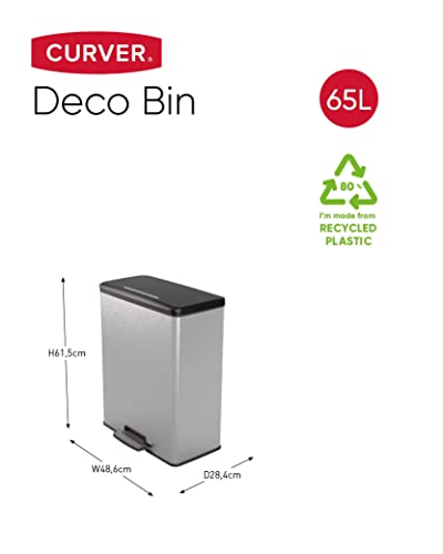 CURVER DECO BIN Mülleimer, Kunststoff, Silber metallic, 65L