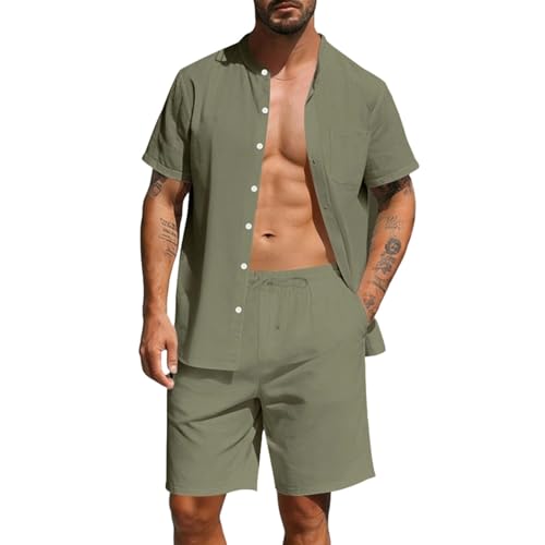 Ensemble deux pièces léger homme avec chemise manches courtes et short vert