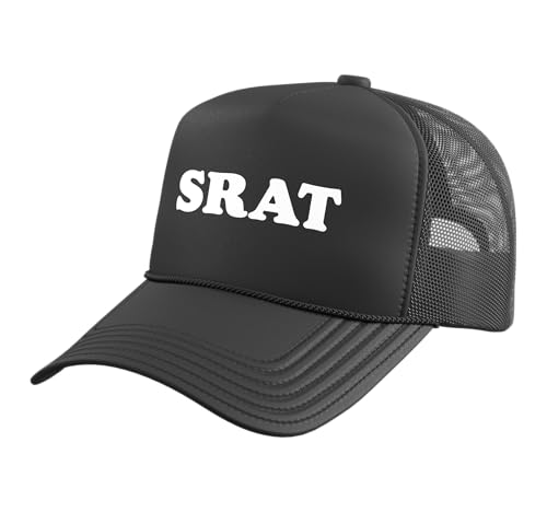 SRAT Vintage Eights Minimalist Trucker Hat with Adjustable Mesh Back, Black