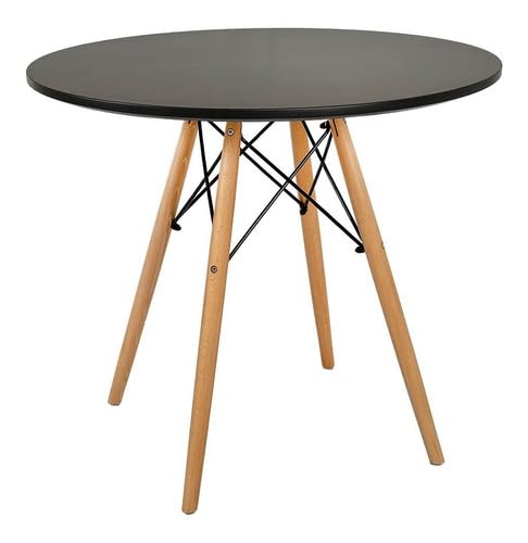 Mesa Redonda 90cm Com 4 Cadeiras Eames Eiffel Pés De Madeira Preta