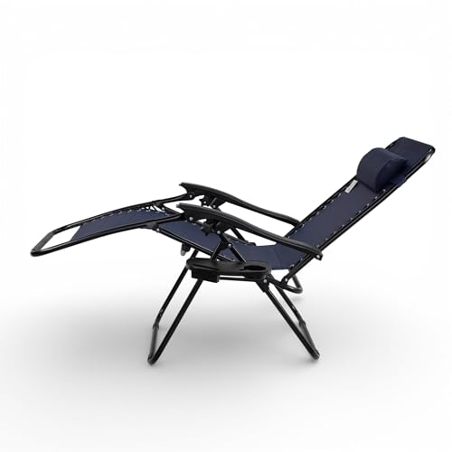 Pincho Tumbona Jardin Exterior Plegable de Gravedad Cero - Pack 2 Sillas Reclinables o Hamacas para Playa, Terraza y Camping con Portavasos, Ligeras y Cómodas (Marino) - imagen 4