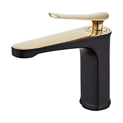 Robinet de salle de bain en laiton anti calcaire mitigeur noir et or