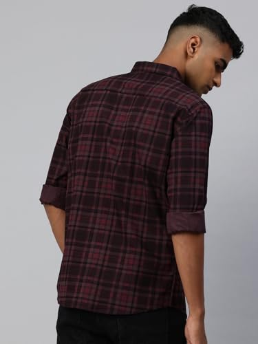 Image of Majestic Man Men Comfort Slim Fit Opaque Checked Pure Cotton Casual Shirt