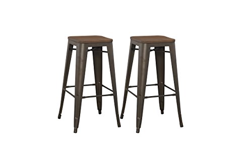 BTEXPERT® Modern 30 inch Solid Steel Stacking Industrial Tabouret Rustic Metal Bar Stool with Wood Top (Set of 2 Barstool)