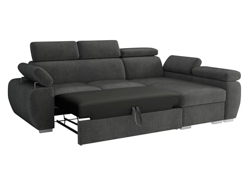 Mirjan24 Ecksofa Boston Mini Premium, Eckcouch mit Schlaffunktion und Bettkasten, Polsterecke mit Einstellbare Kopfstützen, L-Sofa, Couch, Wohnlandschaft, Stoff: Cord (Poso 02, Seite: Rechts, 2r+LC) – Bild 5