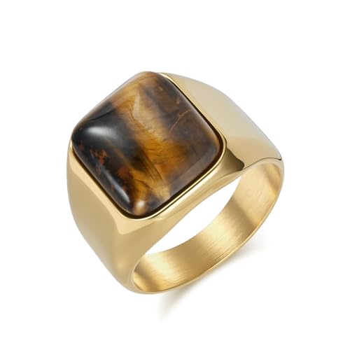 Anneau œil de tigre homme acier inoxydable doré 17mm cadeau idéal en taille 64
