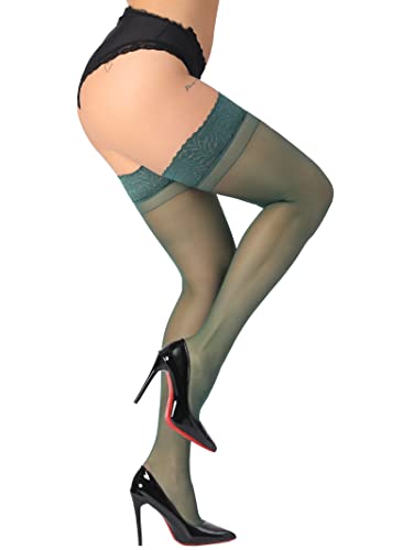 Image of DancMolly Silky Thigh High Stockings, with 17+ Colors Sheer Silicone Lace Top Pantyhose for Women