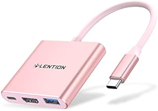 LENTION 3-in-1 USB-C Hub with Type C, USB 3.0, HDMI Compatible 2022-2016 MacBook Pro 13/14/15/16, New Mac Air/Surface, ChromeBook, More, Multiport Charging & Connecting Adapter - Rose Gold (C14)