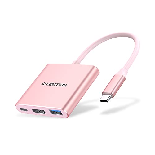 LENTION 3-in-1 USB C Hub with 100W Power Delivery, USB 3.0 & 4K HDMI for 2025-2016 MacBook Pro, 2025-2018 Mac Air/Surface/Chrome/Steam Deck, More, Stable Driver Adapter (CB-C14, Rose Gold)