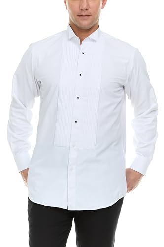 Adam Baker Men's 4-Way Stretch Slim Fit French Cuff Wingtip Collar Tuxedo Shirt - Cufflinks & Bow Tie Included3