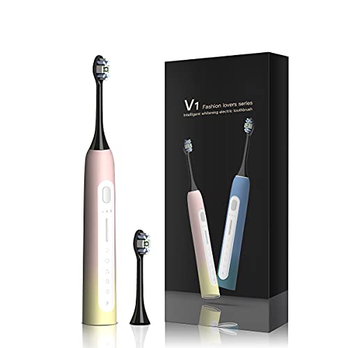 AGOAL Whitening Power Rechargeable Sonic Toothbrush for Adults and Kids ，5 Modes with Smart Timer，Recommended by Dentist, Waterproof Ultrasonic Electric Toothbrush V1 Pink