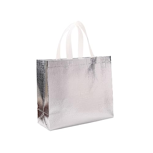 dijiusidy Pack of 16 Woman Grocery Shopping Bag Non-woven Fabric Tote Party Wedding Beach School Storage Handbag with Handle Ladies, Silver