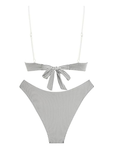 Image of ZAFUL Women High Cut Bikini Sets String Sexy Swimsuit Two Piece Underwire Bathing Suit Brazilian Cheeky Cut Out Cute Swimwear