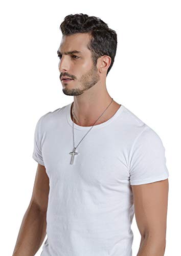 Image of Reve Simple Stainless Steel Silver Tone Cross Pendant Necklace for Men Women, 18'' Chain