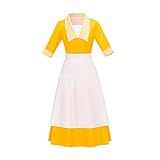 VEECOOCOS Princess Tiana Cosplay Costume Women's Waitress Dress Outfit Halloween Maid Cosplay (XXXL) Yellow