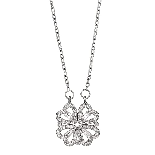 QAZXCVB Argent Sterling Collier Pendentif Cœur D'amour Et Trèfle À Quatre Feuilles 4 En 1 Colliers Initiaux Magnétique Avec Zircone Cubique Bijoux Pour Femme Cadeau Sa Petite Amie 1 Cover