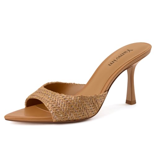 Image of Heel Mules for Women Pointed Open Toe High Heel Sandals | 3 Inch Peep Toe Slip On Backless Sexy Stiletto Heels for Party Wedding Daily Summer