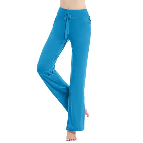 Calça feminina de rayon para treino, ioga, plissada, corte alto, verão, outono 2024, L-710 Azul roya