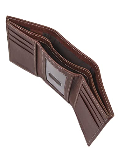 Timberland Men's Genuine Leather RFID Blocking Trifold Security Wallet, Brown, One Size