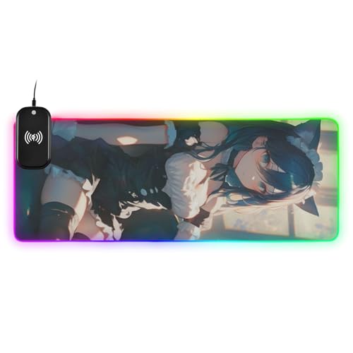 Tapis de souris anime cat girl maid tapis géant 90x41 cm avec charge sans fil