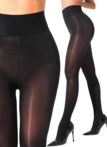 Image of VEBZIN Tights for Women Black Sheer 30D Tights High Waisted Stockings Pantyhose