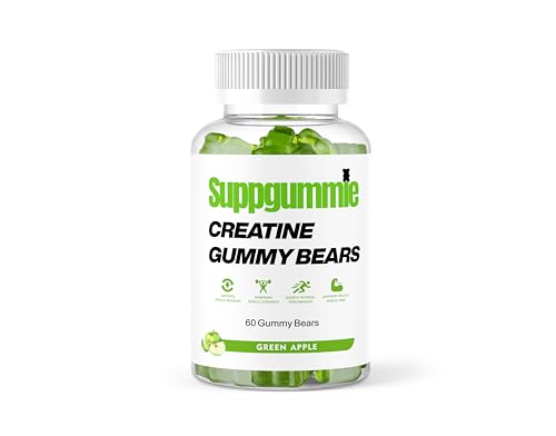 SUPPGUMMIE Creatine Monohydrate Gummy Bears For Men & Women, 5G Creatine Monohydrate per serve, Green Apple, 60 Gummies, Low sugar, 1 Month supply