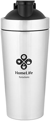 HomeLife Solutions Stainless Steel Shaker Travel Mug 24oz capacity. Perfect for protein shakes, smoothies, or water. With a built in agitator