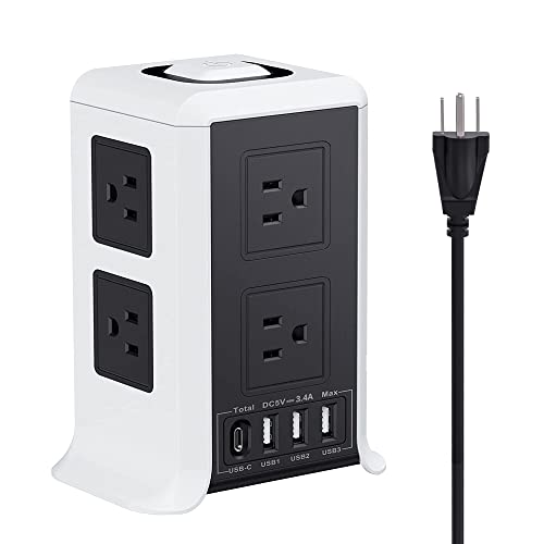 16.4FT Extension Cord with Multiple Outlets, SMALLRT Power Strip Surge Protector 8 AC Outlets 4 USB Ports (1 USB C), Power Tower Bar Surge Protector Overload Protection for Home Office
